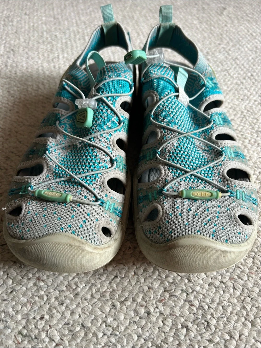 Keen Women's Aqua Knit Sandals in Teal and Light Gray